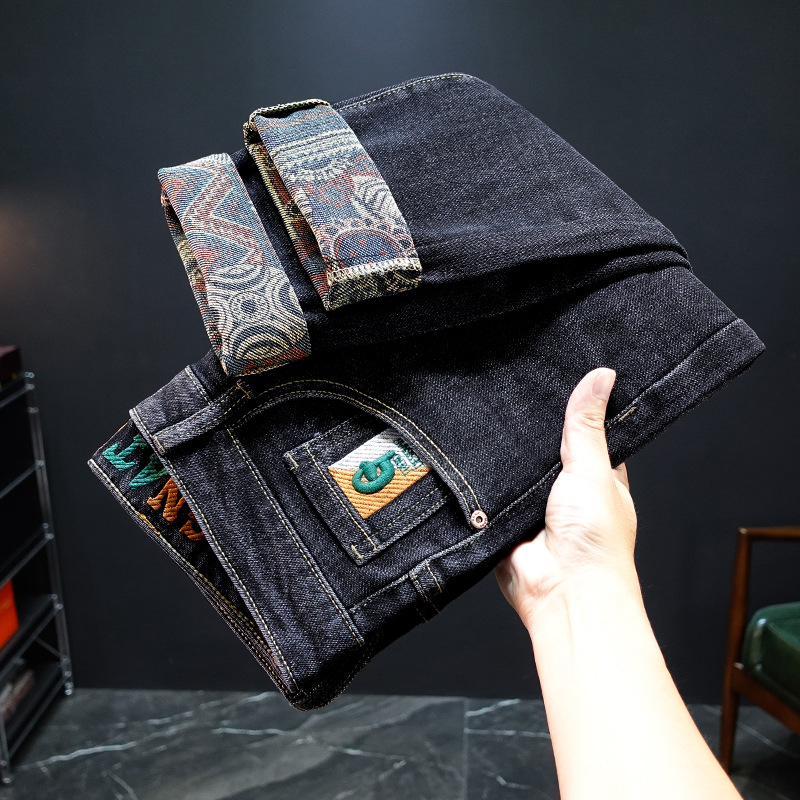 Őszi és téli robbanások luxus hímzett farmer férfi rugalmas, karcsúsított, egyenes, divatos, nyomtatott, divatos hosszú nadrág férfiaknak