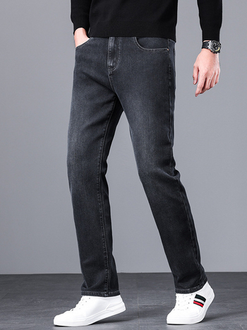 Универсални мъжки дънки с висока талия и бродерия, модерни еластични, против намачкване, без гладене, широки, прави панталони с голям размер за момчета