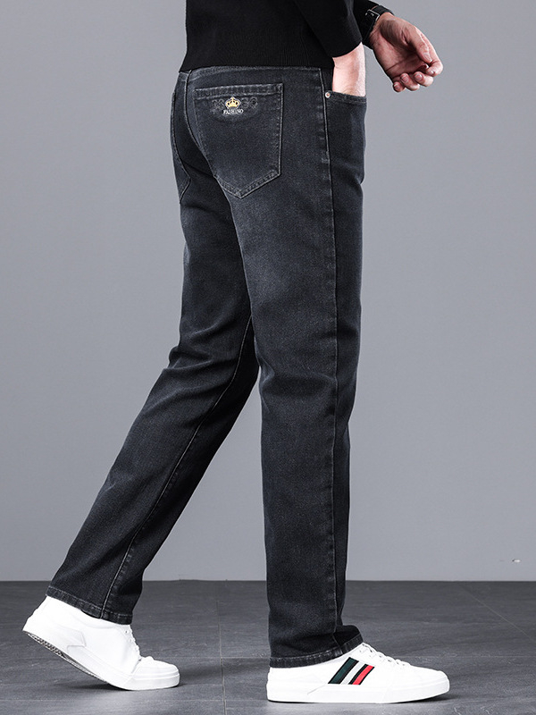 Mindennapi, sokoldalú, magas derekú férfi hímzett farmernadrág, divatos, rugalmas, ránctalanító, vasalást nem igénylő, laza, nagy méretű, egyenes szabású nadrág fiúknak