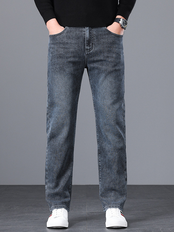 Mindennapi, sokoldalú, magas derekú férfi hímzett farmernadrág, divatos, rugalmas, ránctalanító, vasalást nem igénylő, laza, nagy méretű, egyenes szabású nadrág fiúknak