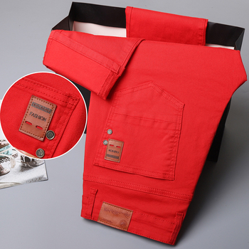 Ανδρικά παντελόνια σε εθνικό στυλ, τζιν εξωτερικού εμπορίου, μοντέρνα ανδρικά τζιν, κεντήματα μάρκας, ίσια, ελαστικά, λεπτά, άνοιξη