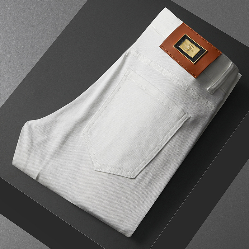 Blugi albi noi pentru bărbați, de lux, la modă, mici, drepte, negri, crop, elastici, din denim, pentru primăvară și vară europeană