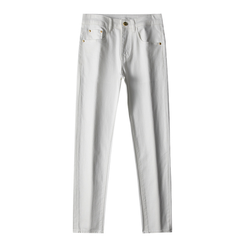 Blugi albi noi pentru bărbați, de lux, la modă, mici, drepte, negri, crop, elastici, din denim, pentru primăvară și vară europeană