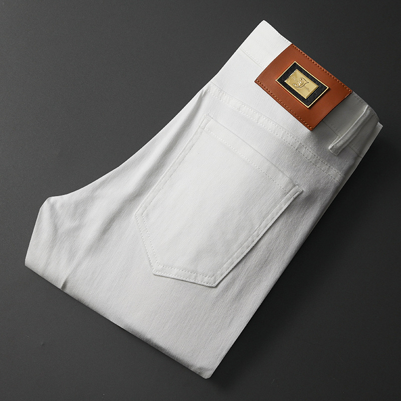 Blugi albi noi pentru bărbați, de lux, la modă, mici, drepte, negri, crop, elastici, din denim, pentru primăvară și vară europeană