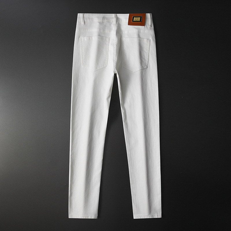 Blugi albi noi pentru bărbați, de lux, la modă, mici, drepte, negri, crop, elastici, din denim, pentru primăvară și vară europeană