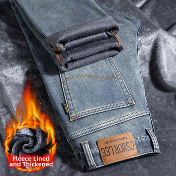 Külkereskedelmi polár bélésű vastag farmer férfi téli meleg amerikai retró kopott divatos férfi nadrág őszi-téli vastag