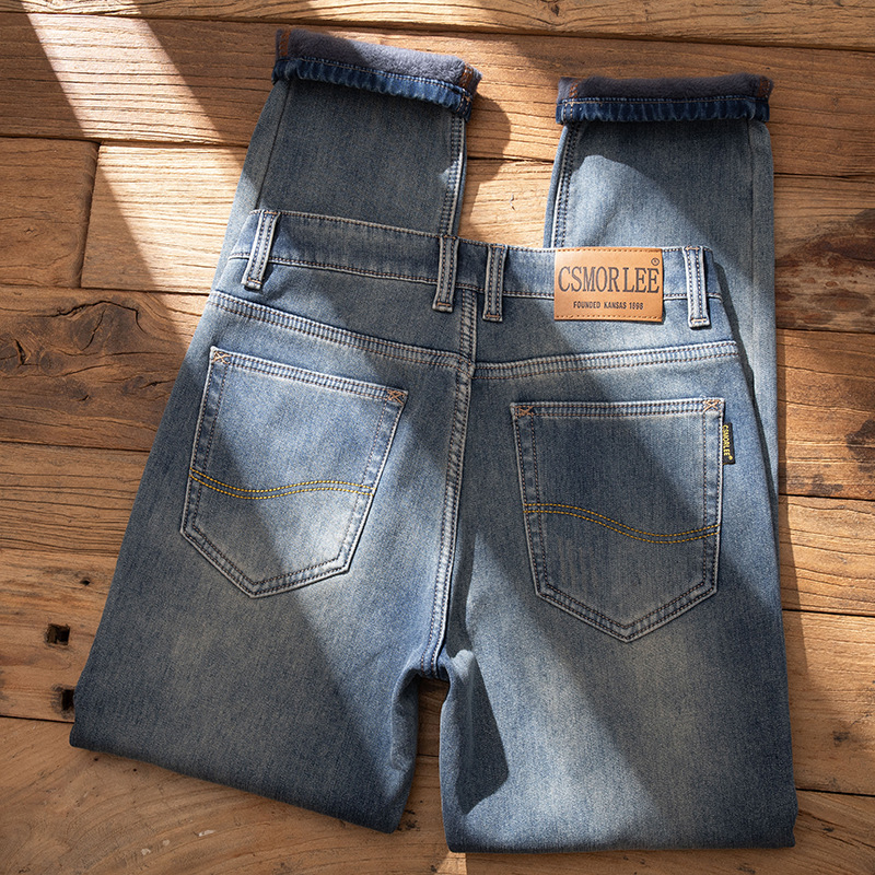 Külkereskedelmi polár bélésű vastag farmer férfi téli meleg amerikai retró kopott divatos férfi nadrág őszi-téli vastag