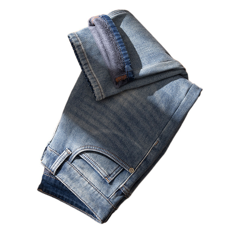 Külkereskedelmi polár bélésű vastag farmer férfi téli meleg amerikai retró kopott divatos férfi nadrág őszi-téli vastag