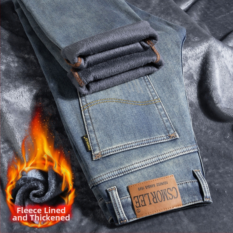 Külkereskedelmi polár bélésű vastag farmer férfi téli meleg amerikai retró kopott divatos férfi nadrág őszi-téli vastag