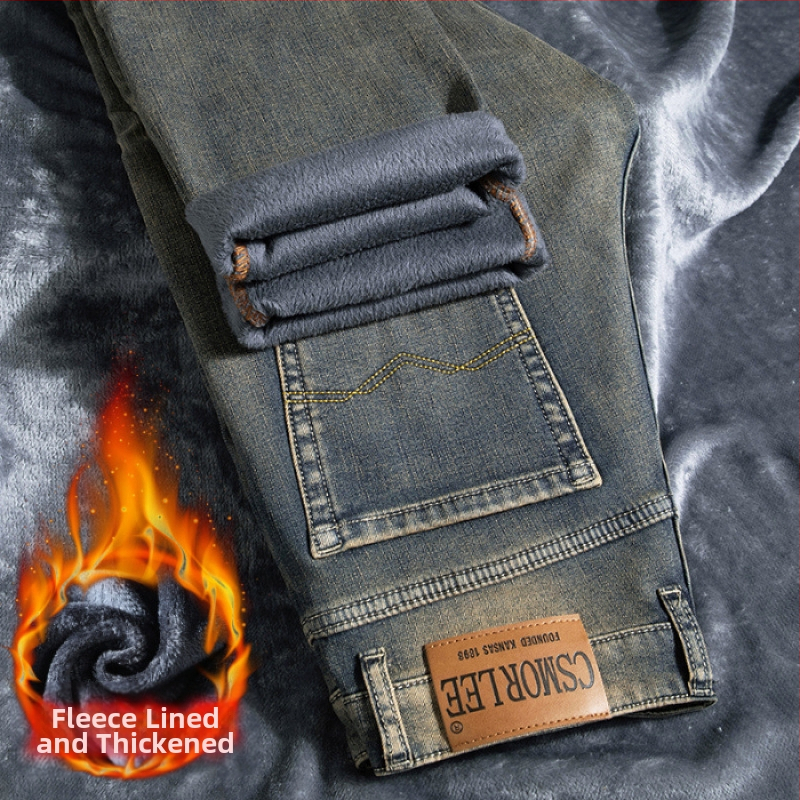 Külkereskedelmi polár bélésű vastag farmer férfi téli meleg amerikai retró kopott divatos férfi nadrág őszi-téli vastag