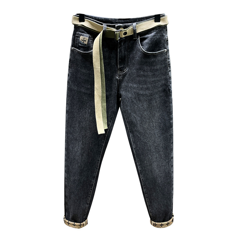 Férfi Nadrágok Ősz és Tél 2024 Polár Bélelt Fekete Farmer Férfi Egyenes Fazonú Slim Fazonú Stretch Retro Mosott Stretch Lezser