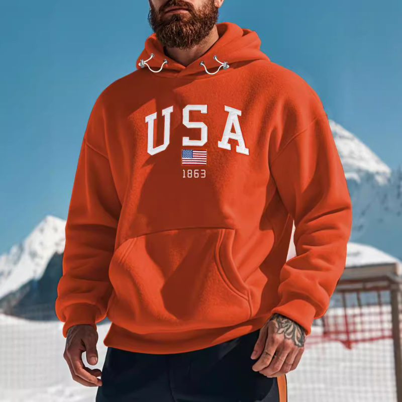 2025 Amazon európai és amerikai férfi divat kapucnis polár polár kapucnis vastagított alkalmi sport határokon átnyúló hímzett pulóver