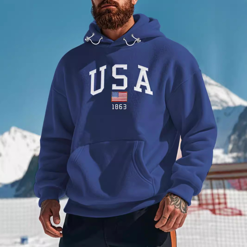 2025 Amazon európai és amerikai férfi divat kapucnis polár polár kapucnis vastagított alkalmi sport határokon átnyúló hímzett pulóver