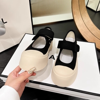 Παπούτσια από καμβά υψηλής ποιότητας French Mary Jane Retro με χοντρές σόλες, αυξημένες ευέλικτες σόλες από γνήσιο δέρμα, λευκά παπούτσια, γυναικεία παπούτσια, καλοκαιρινά Velcro