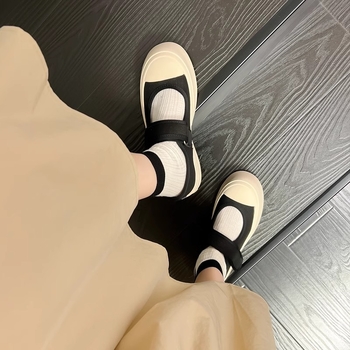 Παπούτσια από καμβά υψηλής ποιότητας French Mary Jane Retro με χοντρές σόλες, αυξημένες ευέλικτες σόλες από γνήσιο δέρμα, λευκά παπούτσια, γυναικεία παπούτσια, καλοκαιρινά Velcro