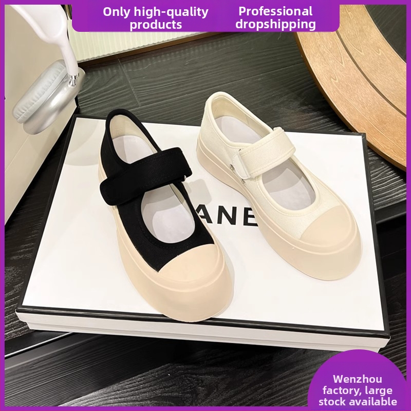 Kiváló minőségű vászoncipő, francia Mary Jane retró, vastag talpú, sokoldalú, valódi bőr, fehér női cipők, nyári tépőzáras