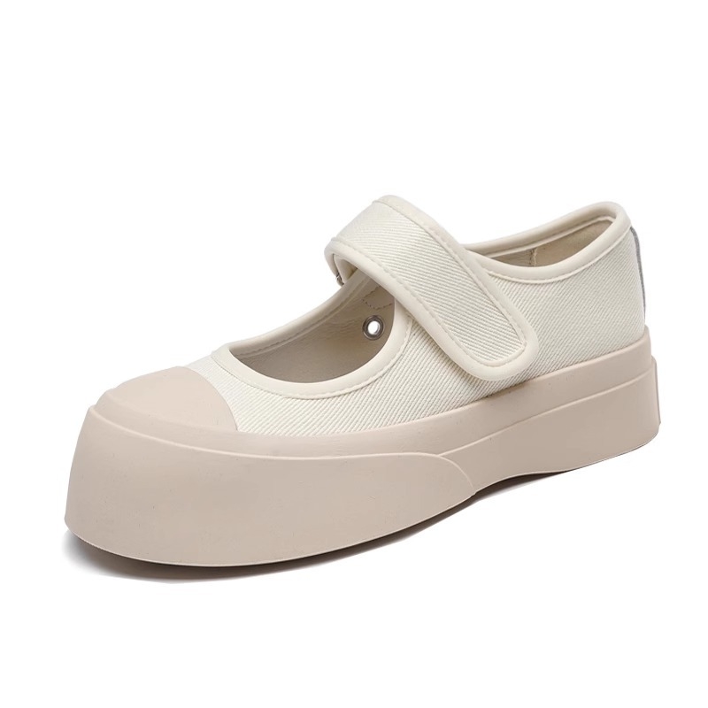 Kiváló minőségű vászoncipő, francia Mary Jane retró, vastag talpú, sokoldalú, valódi bőr, fehér női cipők, nyári tépőzáras