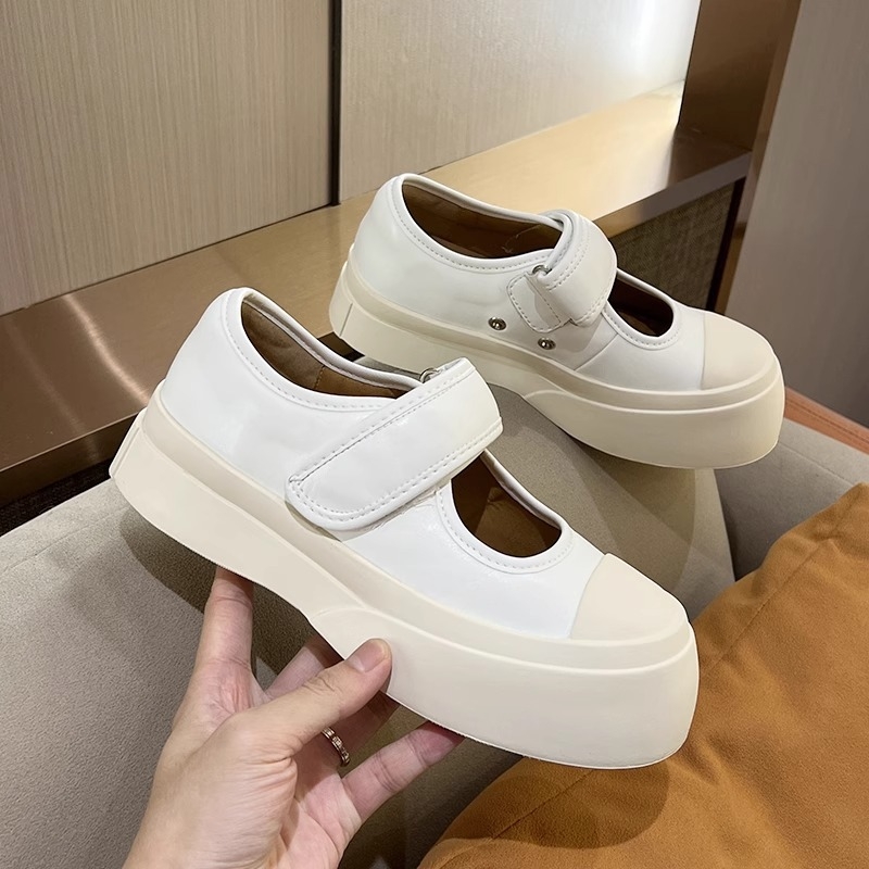 Kiváló minőségű vászoncipő, francia Mary Jane retró, vastag talpú, sokoldalú, valódi bőr, fehér női cipők, nyári tépőzáras