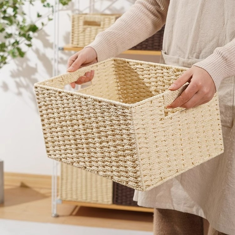 Coș de depozitare diverse pentru birou, coș cosmetic, coș țesut, cutie de depozitare pentru haine, coș de depozitare pentru masă de cafea, hârtie ratan, livrare gratuită