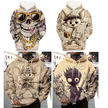 Divatos kapucnis pulóver, kreatív szamurájmintás, hétköznapi, normál kiadás, hosszú ujjú, állatmintás páros ruházat