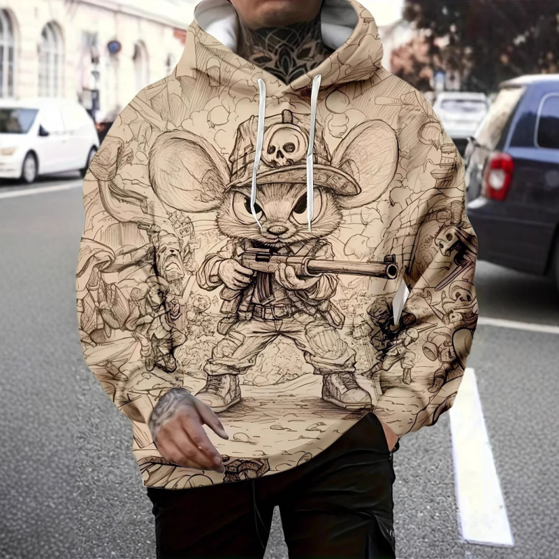 Divatos kapucnis pulóver, kreatív szamurájmintás, hétköznapi, normál kiadás, hosszú ujjú, állatmintás páros ruházat