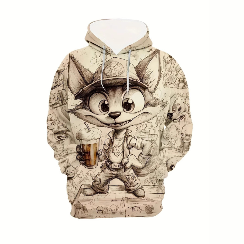 Divatos kapucnis pulóver, kreatív szamurájmintás, hétköznapi, normál kiadás, hosszú ujjú, állatmintás páros ruházat