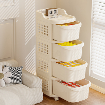 Telepítésmentes kocsi Többrétegű fiókos tárolóállvány Snack tárolóállvány Bébitermékek mozgatható tárolóállvány