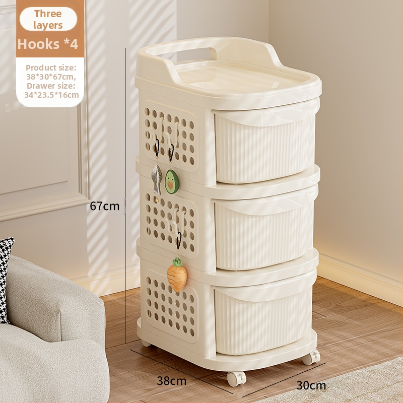 Telepítésmentes kocsi Többrétegű fiókos tárolóállvány Snack tárolóállvány Bébitermékek mozgatható tárolóállvány