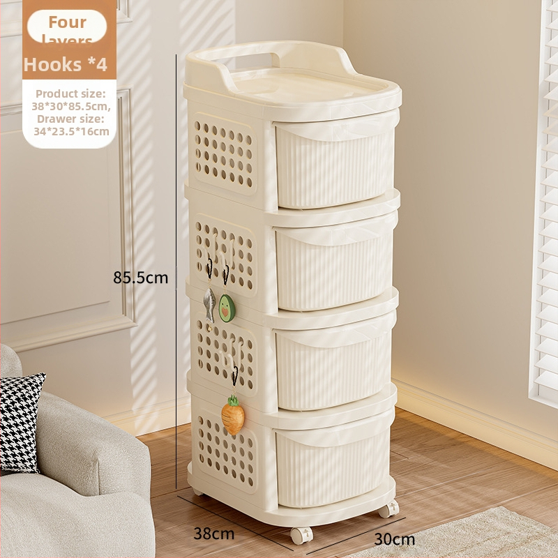 Telepítésmentes kocsi Többrétegű fiókos tárolóállvány Snack tárolóállvány Bébitermékek mozgatható tárolóállvány