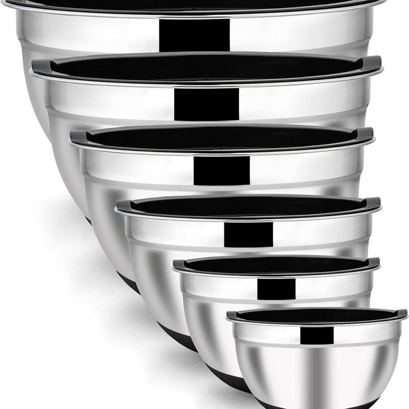 Amerikai színű szilikon aljú Salah tál fedővel, főzéshez és sütéshez, rozsdamentes acélból készült, többcélú tojástartó