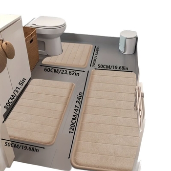 Κοραλλιογενές φλις καπιτονέ τουαλέτα τριών τεμαχίων χαλάκι πόρτας τουαλέτας Ποδήλατο τουαλέτας Μπάνιο απορροφητικό αντιολισθητικό χαλάκι