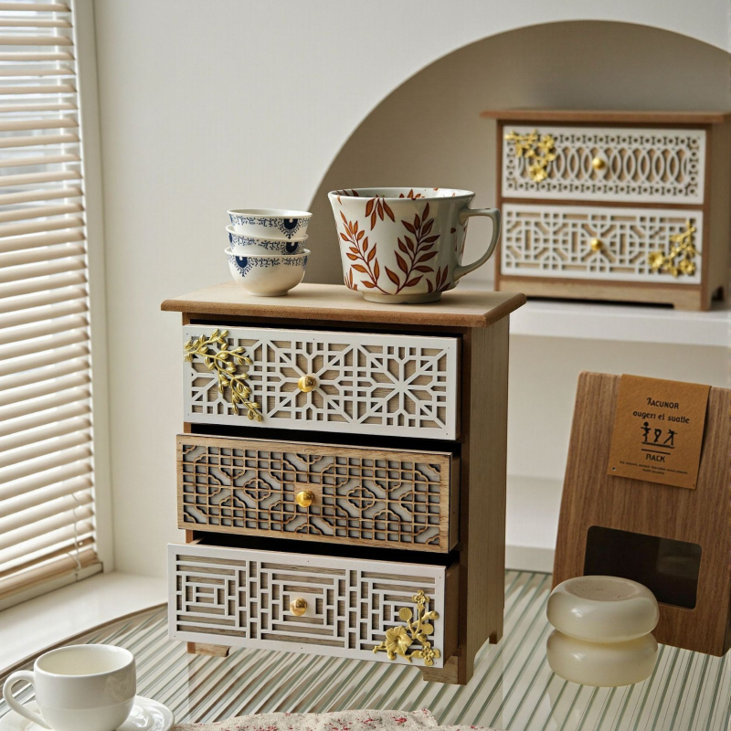 Puidust majapidamisretro nikerdatud väljalõikega lauaarvuti hoiukapp sahtlitüüpi mitmekihiline hoiustamine tolmukindel täispuidust hoiukapp