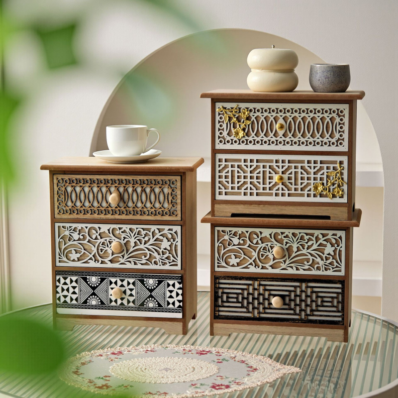 Puidust majapidamisretro nikerdatud väljalõikega lauaarvuti hoiukapp sahtlitüüpi mitmekihiline hoiustamine tolmukindel täispuidust hoiukapp