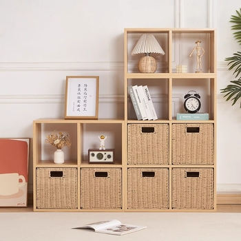 Δημιουργικό καλάθι αποθήκευσης από γρασίδι και μπαμπού, πτυσσόμενο απλό καλάθι αποθήκευσης βρώμικων ρούχων, τετράγωνο καλάθι αποθήκευσης σνακ παιχνιδιών