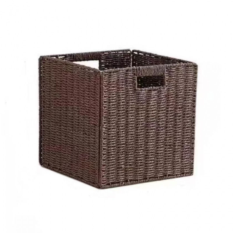 Kreatív fű és rattan szőtt tárolókosár, összecsukható, egyszerű, piszkos ruhák tárolókosár, négyzet alakú játék nassolnivaló tárolókosár