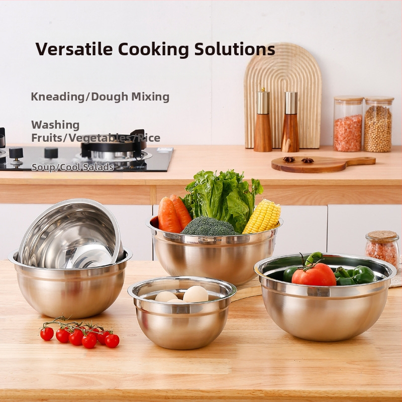 Лежанка за салата от неръждаема стомана с капак, кухненска многофункционална бъркалка за яйца, леген за печене и съхранение на плодове и зеленчуци