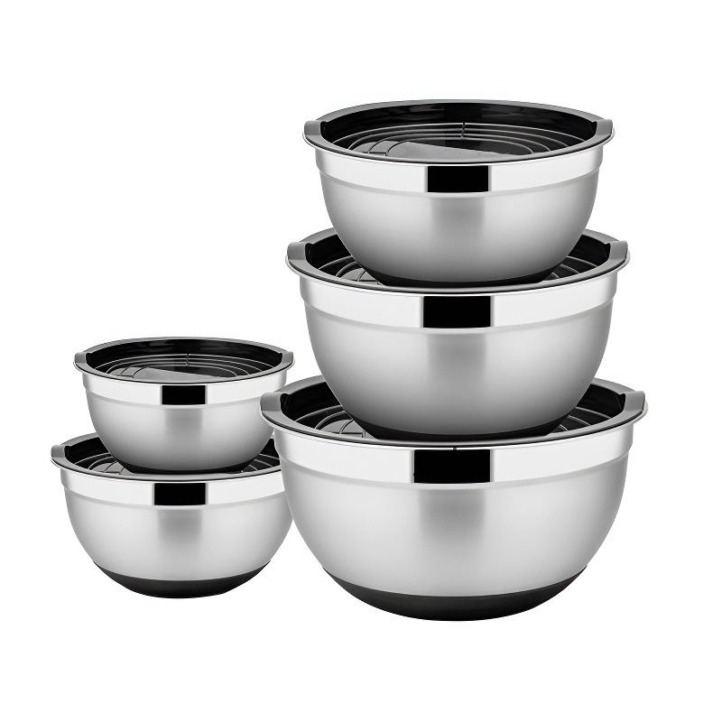 Nerūdijančio plieno salotų dubuo su dangčiu, virtuvės daugiafunkcis kiaušinių plaktuvas, kepimo indas, daugiafunkcis vaisių ir daržovių laikymas