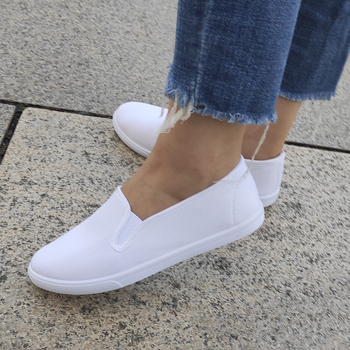 Νέα ανδρικά και γυναικεία λευκά παπούτσια, φλατ παπούτσια από καμβά με τακούνι, γυναικεία παπούτσια, φλατ παπούτσια με κορεάτικη σόλα και slip-on για ζευγάρια.