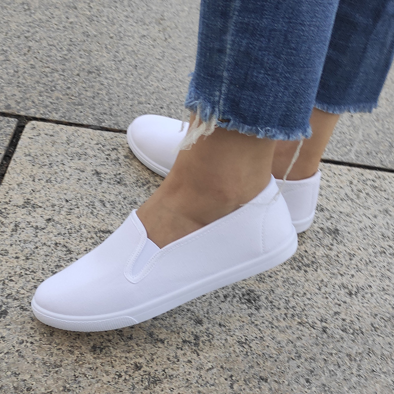 Pantofi albi noi pentru bărbați și femei, pantofi din pânză cu toc plat, pantofi pentru femei, adidași casual cu talpă plată în stil coreean pentru cupluri