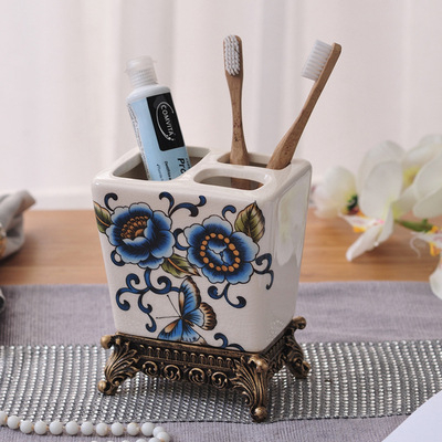 Keraminis dantų šepetėlių laikiklis, amerikietiškas keraminis dantų šepetėlių laikiklis, vonios kambario laikymo lentynėlė, papuošalai