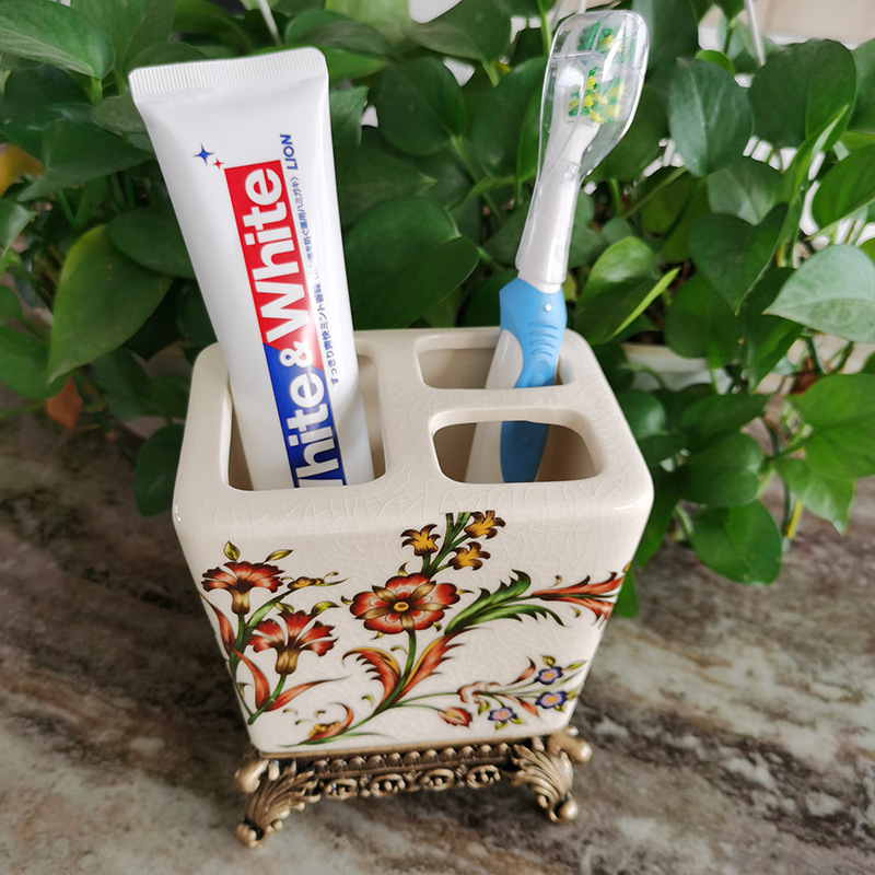 Keraminis dantų šepetėlių laikiklis, amerikietiškas keraminis dantų šepetėlių laikiklis, vonios kambario laikymo lentynėlė, papuošalai