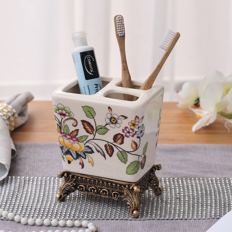 Keraminis dantų šepetėlių laikiklis, amerikietiškas keraminis dantų šepetėlių laikiklis, vonios kambario laikymo lentynėlė, papuošalai