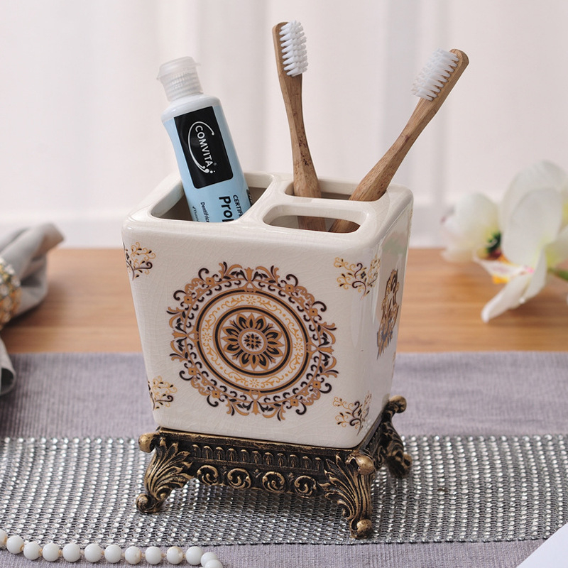 Keraminis dantų šepetėlių laikiklis, amerikietiškas keraminis dantų šepetėlių laikiklis, vonios kambario laikymo lentynėlė, papuošalai