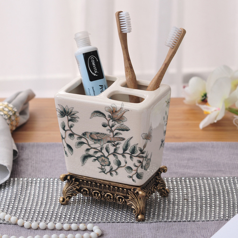 Keraminis dantų šepetėlių laikiklis, amerikietiškas keraminis dantų šepetėlių laikiklis, vonios kambario laikymo lentynėlė, papuošalai