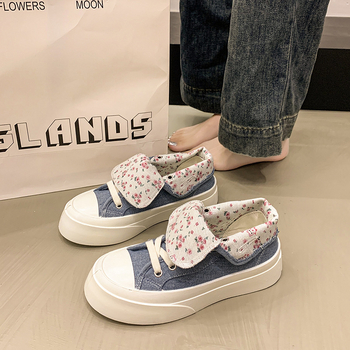 Naiste suvised lõuendikingad 2025. aasta uued paksu tallaga mitmekülgsed sisestiilis õhukesed hingavad mitmekülgsed valged kingad vabaaja tossud