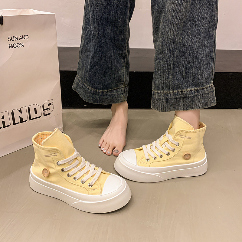 Naiste suvised lõuendikingad 2025. aasta uued paksu tallaga mitmekülgsed sisestiilis õhukesed hingavad mitmekülgsed valged kingad vabaaja tossud