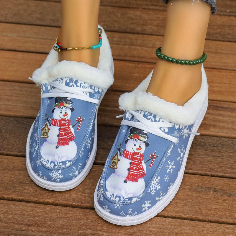 Külkereskedelmi új, plus size európai és amerikai karácsonyi rövid csővű hótaposó, szezonális, plus size polár bélésű, lezser, női lapos, meleg csizma