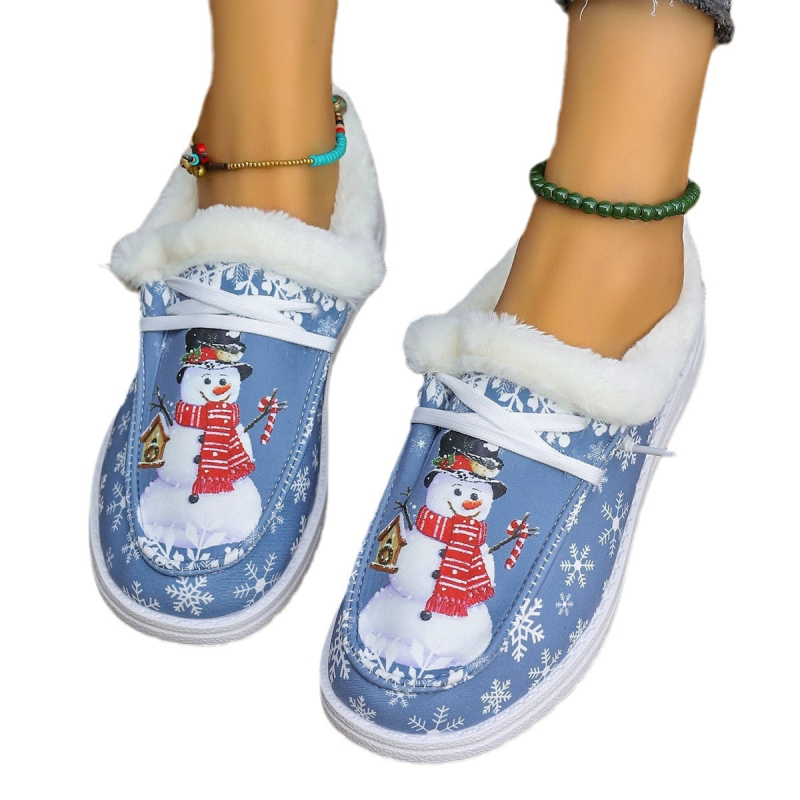 Külkereskedelmi új, plus size európai és amerikai karácsonyi rövid csővű hótaposó, szezonális, plus size polár bélésű, lezser, női lapos, meleg csizma