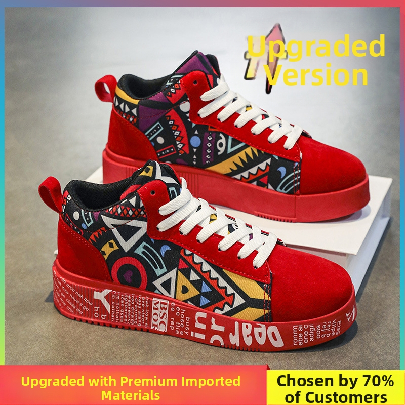 Piros férfi cipők 2025 új ifjúsági év szabadidős sport középiskolás gyerekeknek a kígyó éve magas szárú cipők diák utcai cipők