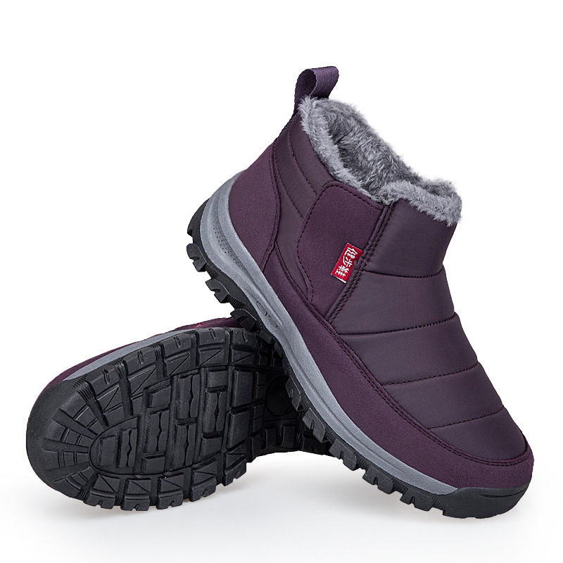 Pantofi de iarnă pentru femei, căptușiți cu bumbac, căptușiți cu fleece, pentru mame de vârstă mijlocie și în vârstă, pantofi de mers, antiderapanți, impermeabili, cizme de zăpadă nord-est